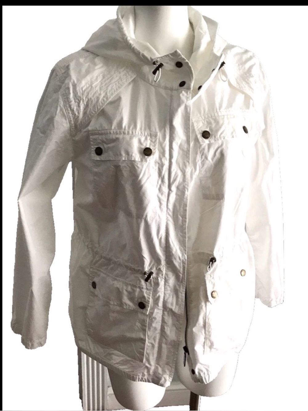 Michael Michael Kors Anorak Utility Hoodie Jacket White Size M Drawstring Waist